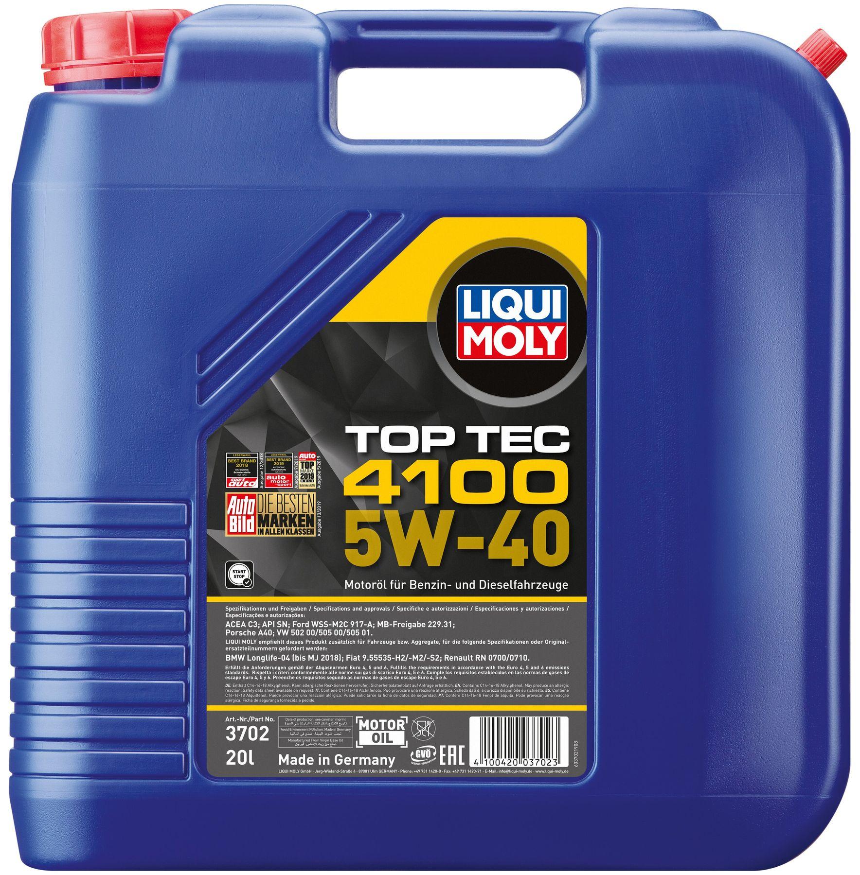 Моторное масло Liqui Moly Top Tec 4100 5W-40, 20 литров (3702)