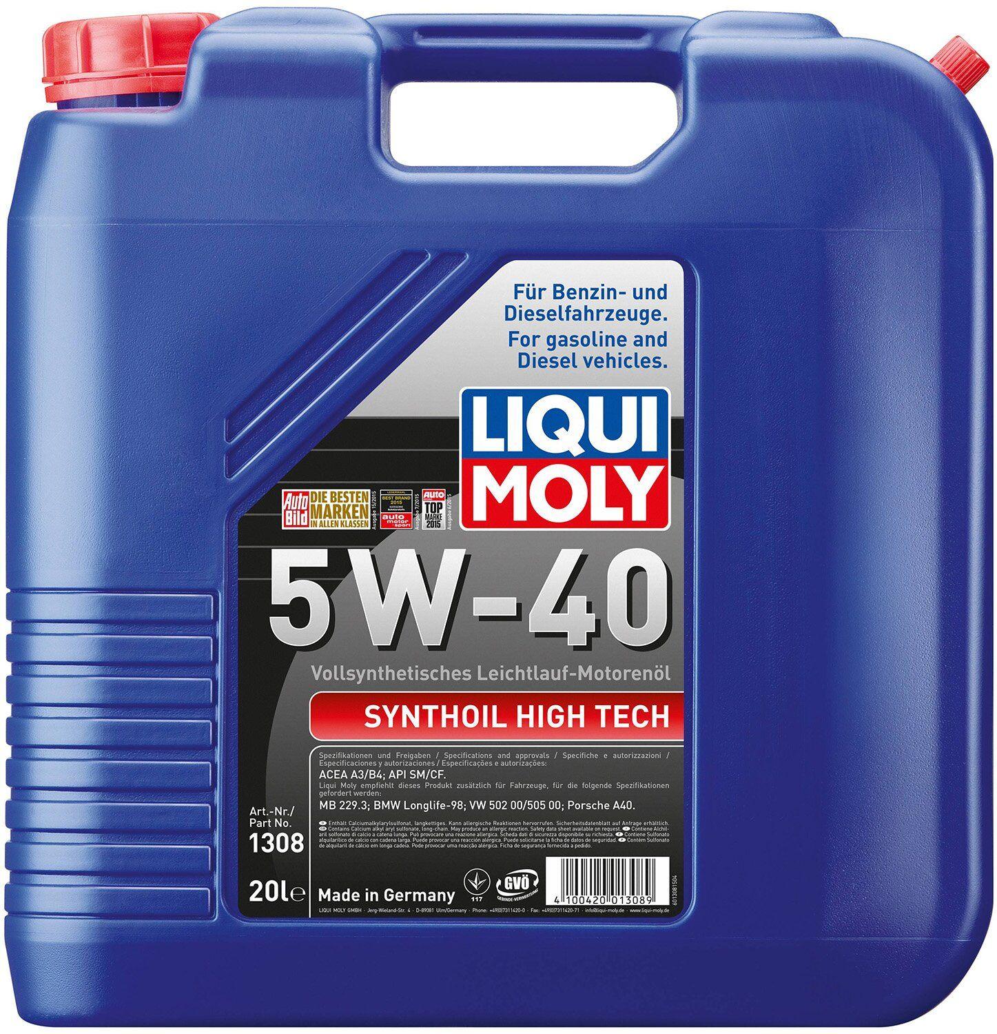 Моторное масло Liqui Moly Synthoil High Tech 5W-40, 20 литров (1308)
