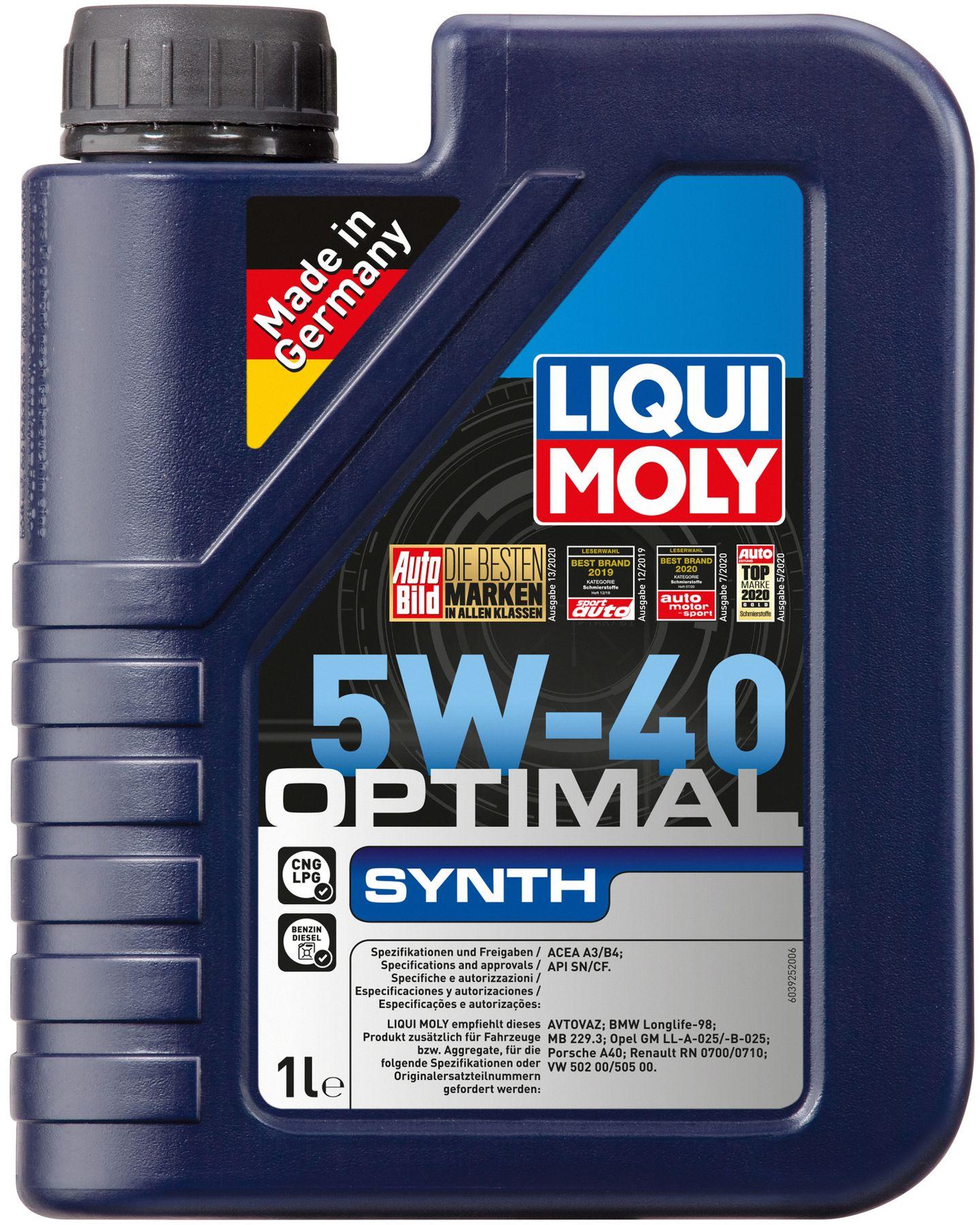 Моторное масло Liqui Moly Optimal Synth 5W-40, 1 литр (3925)